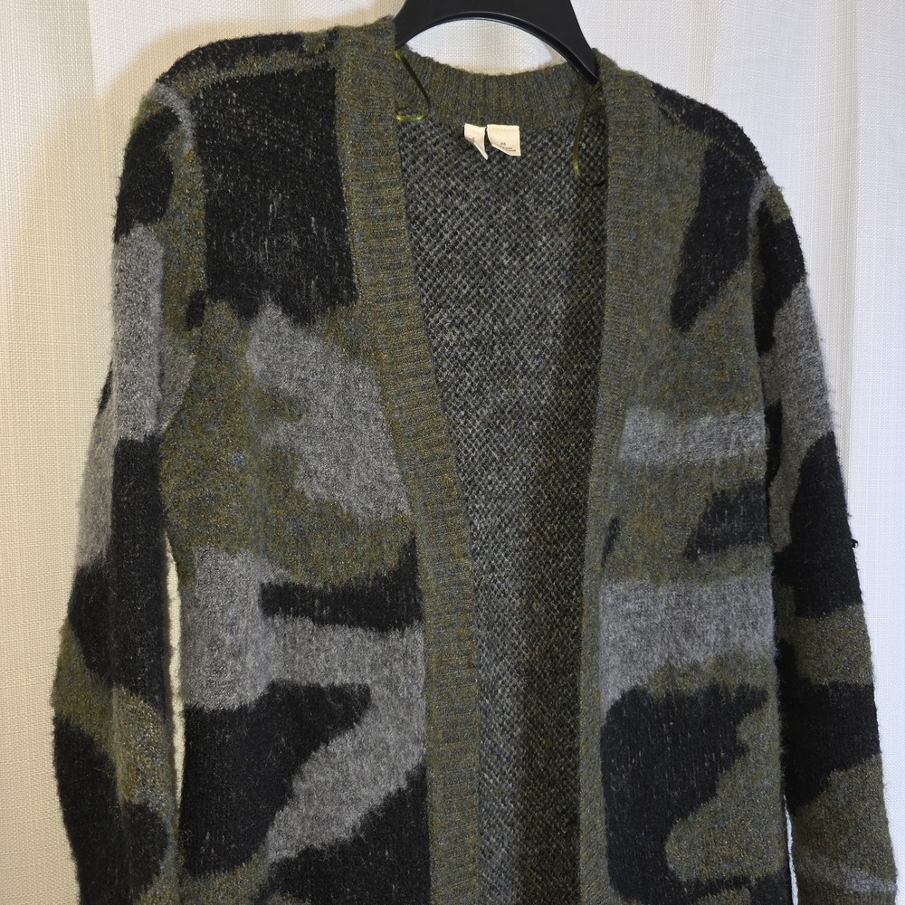 ANTHROPOLOGIE Moth Sweater Women's Size XS Green Camo Knit Open Front Cardigan - Picture 11 of 11